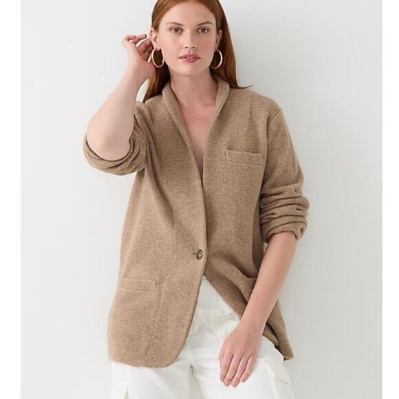 J. Crew sweater cardigan medium NWT blazer tan minimalist oversized wool alpaca - Picture 1 of 15
